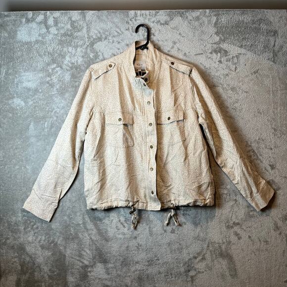 RAILS Collins‎ White Mini Cheetah Jacket Size Large Tencel Linen Cream New - Picture 2 of 9